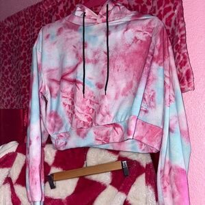 Pink and blue water color hoodie tie dye